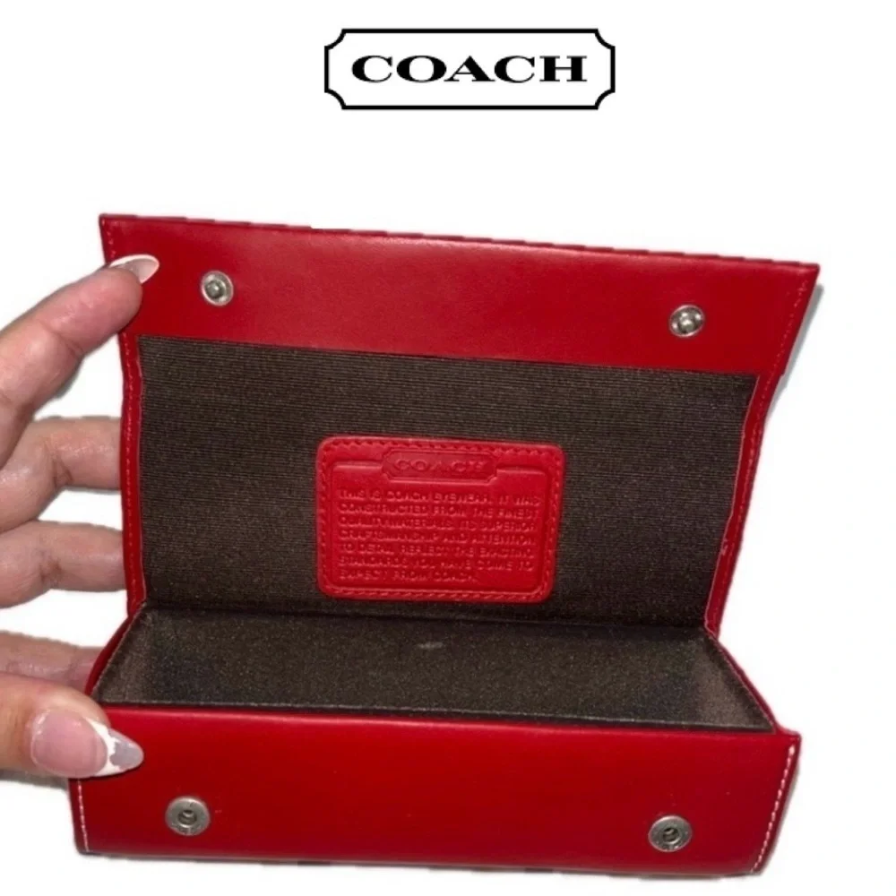Coach Hardshell Button Snap Leather Eyeglass Case, Red *Glasses NOT included